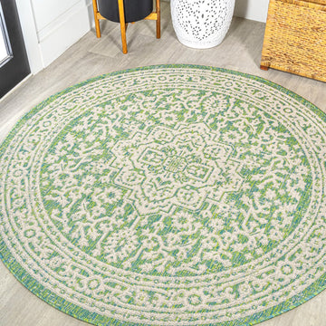 Sinjuri Medallion Textured Weave Indoor/outdoor Round Rug